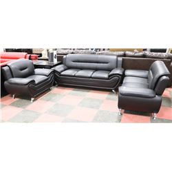 NEW BLACK LEATHERETTE 76" SOFA, 60" LOVESEAT