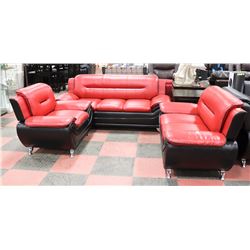 NEW BLK/RED LEATHERETTE 76" SOFA, 60" LOVE