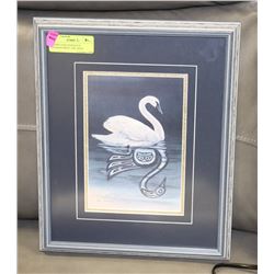 FRAMED AND SIGNED SUE COLEMAN PRINT- THE SWAN