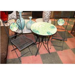 CERAMIC TOP PATIO TABLE W/ METAL BASE & 2 MATCHING