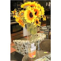 TALL GLASS SHOWHOME VASE WITH SUNFLOWERS