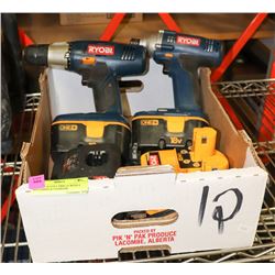 2 RYOBI 18 VOLT DRILLS WITH 4 BATTERIES & CHARGER
