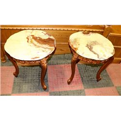 2 VINTAGE AND CARVED STYLE MARBLE TOP END TABLES