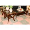 Image 1 : WOOD AND GLASS COFFE AND END TABLE SET.