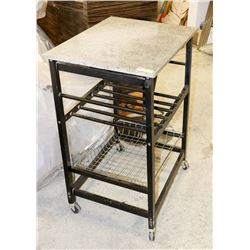 GRANITE TOP ROLLING ISLAND & WINE RACK