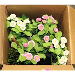 BOX OF ARTIFICIAL FLOWERS AND MORE
