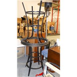 PAIR OF RESIN WICKER BAR HEIGHT TABLES, NO GLASS