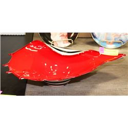 LARGE RED WHITE AND BLACK DISPLAY DISH