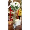 Image 1 : TALL GLASS FACE WITH WHITE ARTIFICIAL FLOWERS