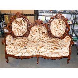 VINTAGE AND CARVED STYLE UPHOLSTERED LOVE SEAT