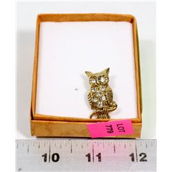 VINTAGE ESTATE OWL BROOCH WITH CRYSTAL ACCENT