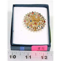 VINTAGE ESTATE MULTI COLOUR CRYSTAL & STONE BROOCH