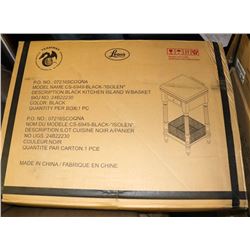 NEW IN THE BOX BLACK KITCHEN ISLAND WITH BASKET.