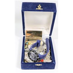 VINTAGE CHEST OF WATCHES, JEWELRY AND MORE