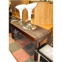 LOT OF 2 STOOLS WITH WOOD TABLE -AS IS