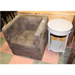 FABRIC SIDE CHAIR AND WOOD SIDE TABLE WITH
