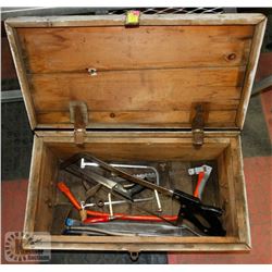 ANTIQUE WOODEN TOOL CHEST WITH CONTENTS