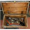 Image 1 : ANTIQUE WOODEN TOOL CHEST WITH CONTENTS