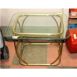 BRASS AND GLASS END TABLE 28"X22"X22".