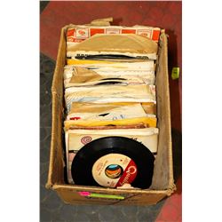BOX OF 45 RPM RECORDS FROM 60'S AND 70'S INCLUDING