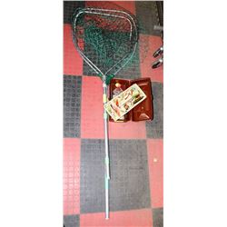 PLANO TACKLE BOX WITH CONTENTS & 2 FISHING NETS.