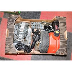 LARGE BOX WITH NEW 7' GARAGE DOOR CHAIN, DECK