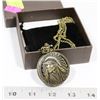 Image 1 : NEW BRONZE POCKET WATCH WITH CHAIN NATIVE CHIEF