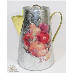 DECORATIVE TIN COFFEE POT, 12" TALL