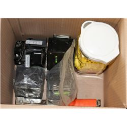 BOX WITH ASSORTED INCL STAPLER, BARRIER TAPES AND