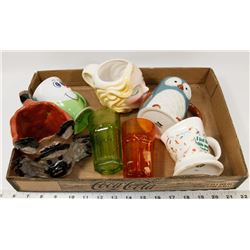 TRAY FILLED WITH VARIOUS COLLECTIBLE MUGS & GLASS