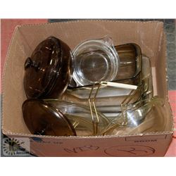 BOX OF ASST GLASS BAKEWARE DISHES.