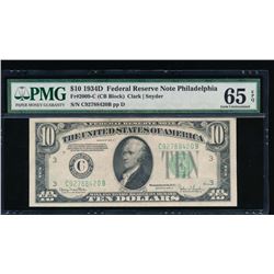 1934D $10 Philadelphia Federal Reserve Note PMG 65EPQ