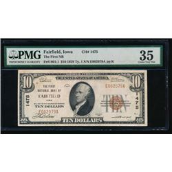 1929 $10 Fairfield National Bank Note PMG 35