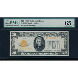 1928 $20 Gold Certificate PMG 65EPQ