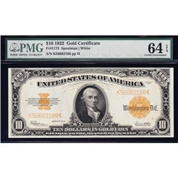 1922 $10 Gold Certificate PMG 64EPQ