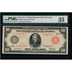 1914 $10 Red Seal Saint Louis Federal Reserve Note PMG 35