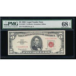 1963 $5 Legal Tender Star Note PMG 68EPQ