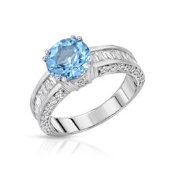 14KT White Gold 2.24ct Blue Topaz and Diamond Ring