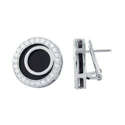 18KT White Gold 9.42ctw Onyx and Diamond Earrings