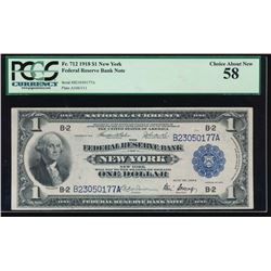 1918 $1 New York Federal Reserve Bank Note PCGS 58