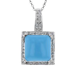 14KT White Gold 6.57ct Turquoise and Diamond Pendant with Chain