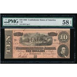 1864 $10 Confederate States of America Note PCGS 58EPQ