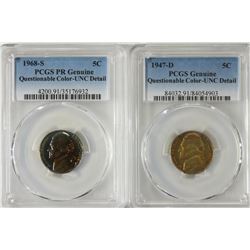 2 PCGS SLABBED JEFFERSON NICKELS 1947-D UNC