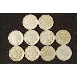 10 ASSORTED FULL DATE 1930'S BUFFALO NICKELS