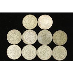 10 ASSORTED 1958-1966 MEXICO SILVER .100 SILVER