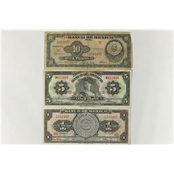 MEXICO 1967 ONE PESO, 1961 FIVE PESO AND 1961 TEN