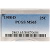 Image 3 : 1958-D WASHINGTON SILVER QUARTER PCGS MS65