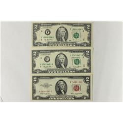 1953-C $2 US RED SEAL NOTE AND 2-1995 $2 FRN'S