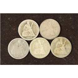 1883,84,87,87-S & 1889 SEATED LIBERTY DIMES