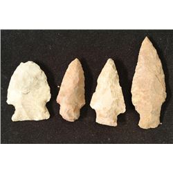 4 ASSORTED 1 1/2"-2 1/2" INDIAN STONE ARROWHEADS